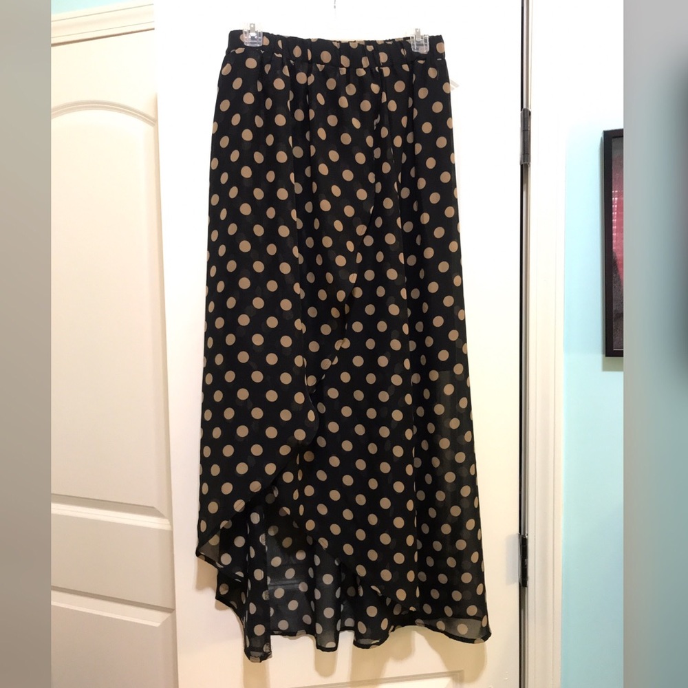 Black & Tan Polka Dot, High Low Skirt